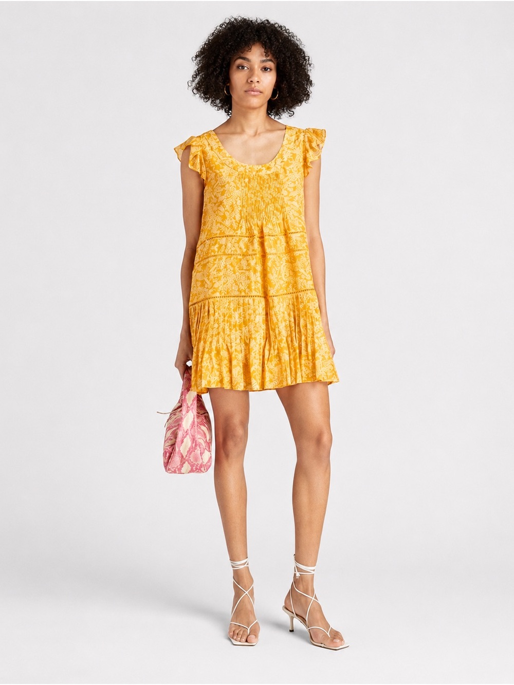 SALONI Maggie Pintucked cotton silk voile babydoll mini dress yellow 6